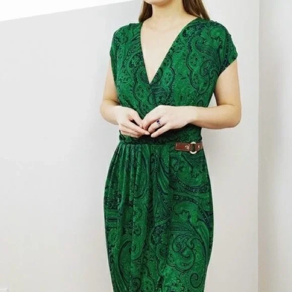MICHAEL Michael Kors | Dresses | Michael Kors Green Paisley Faux Wrap Dress  Size Medium | Poshmark